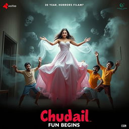 A cinematic horror comedy film poster titled 'Chudail Fun Begins'