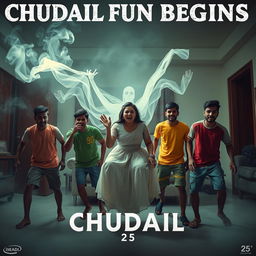 A cinematic horror comedy film poster titled 'CHUDAIL FUN BEGINS'