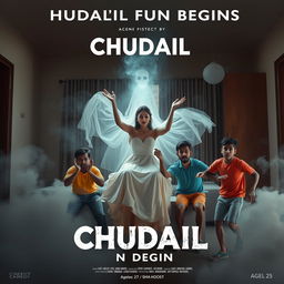 A cinematic horror comedy film poster titled 'CHUDAIL FUN BEGINS'