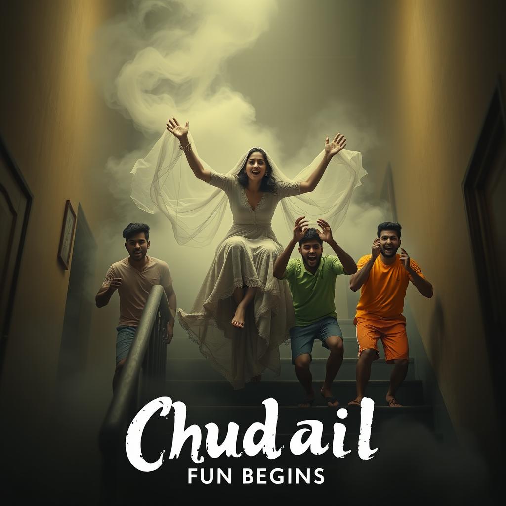 A cinematic horror-comedy film poster titled 'Chudail Fun Begins'