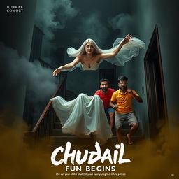 A cinematic horror-comedy film poster titled 'Chudail Fun Begins'