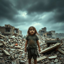 A poignant scene depicting the anguish and despair of a young girl in Gaza, surrounded by rubble and destruction