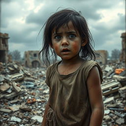 A poignant scene depicting the anguish and despair of a young girl in Gaza, surrounded by rubble and destruction