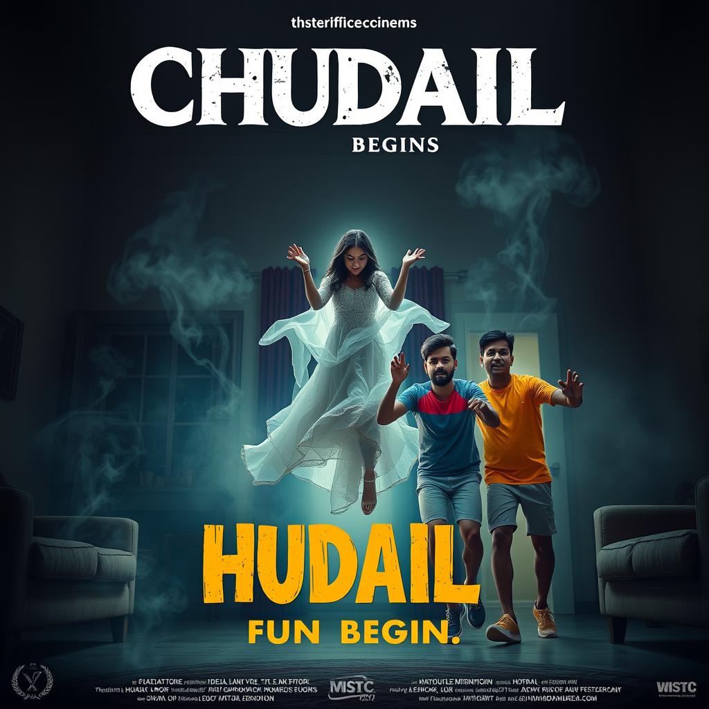 A striking cinematic horror comedy film poster titled 'CHUDAIL FUN BEGINS'