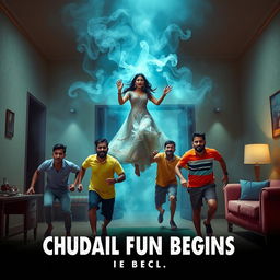 A striking cinematic horror comedy film poster titled 'CHUDAIL FUN BEGINS'