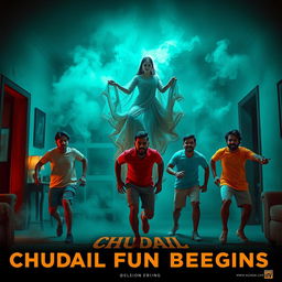 A striking cinematic horror comedy film poster titled 'CHUDAIL FUN BEGINS'