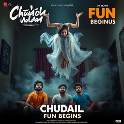 A cinematic horror comedy film poster titled 'Chudail Fun Begins'