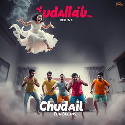 A cinematic horror comedy film poster titled 'Chudail Fun Begins'