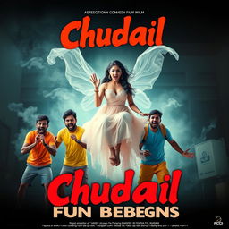 A cinematic horror comedy film poster titled 'Chudail Fun Begins'