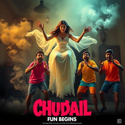 A cinematic horror comedy film poster titled 'Chudail Fun Begins'