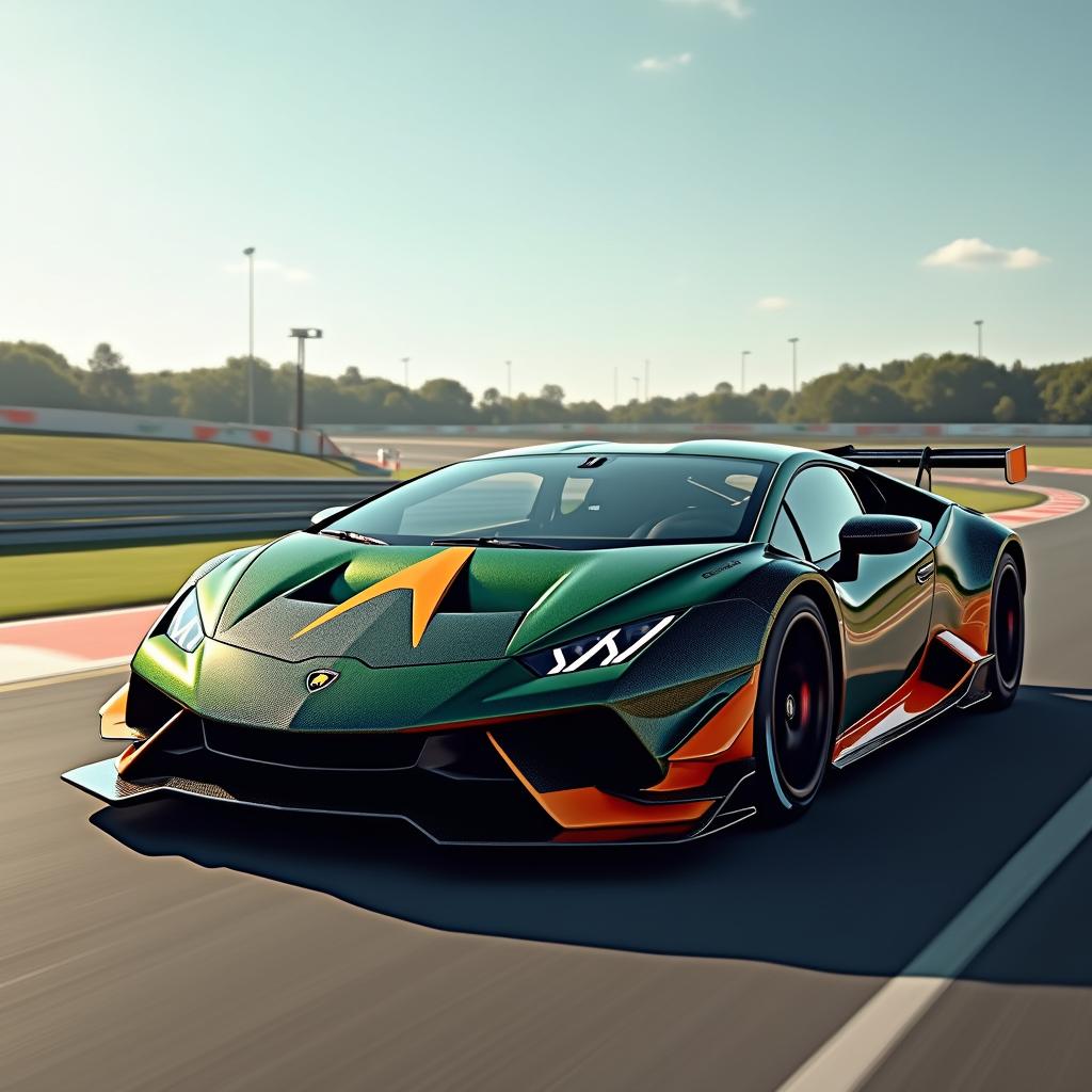 An exhilarating Lamborghini Essenza SCV12, highlighted with its aggressive styling and race-ready aerodynamics