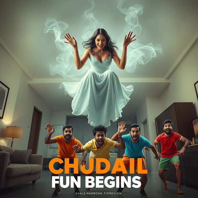 A cinematic horror comedy film poster titled 'CHUDAIL FUN BEGINS'