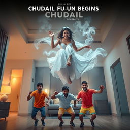 A cinematic horror comedy film poster titled 'CHUDAIL FUN BEGINS'