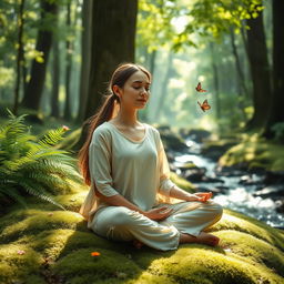 A serene meditation scene set in a lush forest