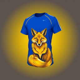 A dynamic volleyball shirt design featuring a striking golden fox at the bottom hem