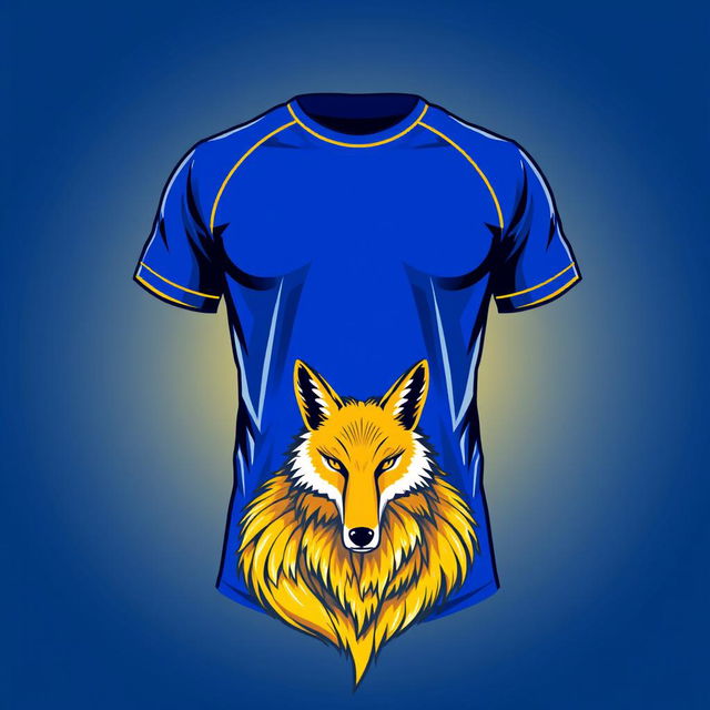 A dynamic volleyball shirt design featuring a striking golden fox at the bottom hem