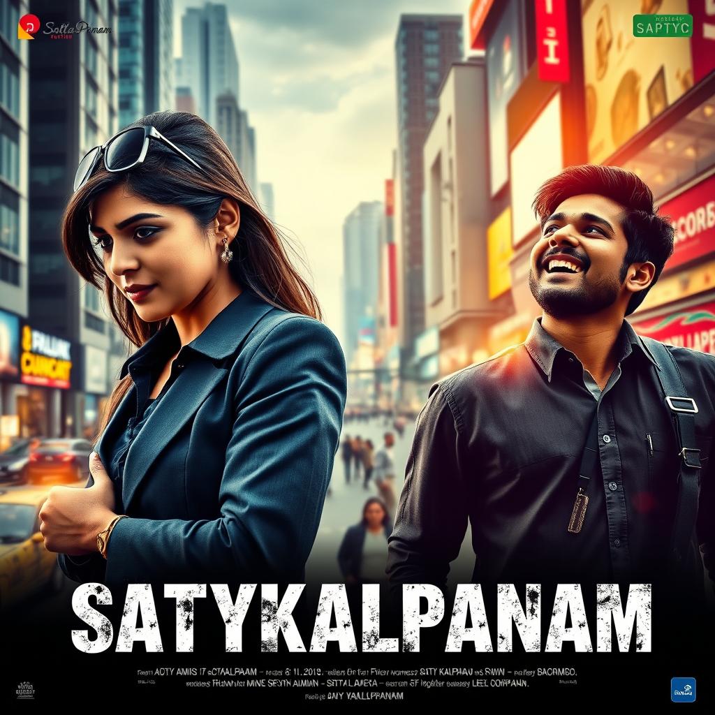 A cinematic action thriller film poster titled 'SATYKALPANAM'