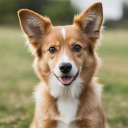 A healthy, playful dog with shiny fur, sparkling eyes, and a wagging tail.