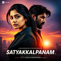 A cinematic action thriller film poster titled 'Satyakalpanam'