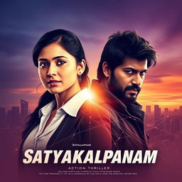 A cinematic action thriller film poster titled 'Satyakalpanam'