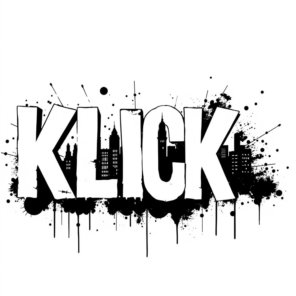 The word "KICK" rendered in large, bold letters with white fills and dramatic black outlines, inspired by Banksy's typography style