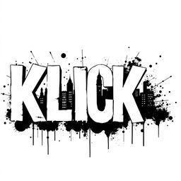 The word "KICK" rendered in large, bold letters with white fills and dramatic black outlines, inspired by Banksy's typography style