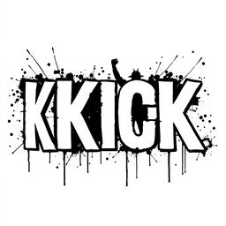 The word "KICK" displayed in bold letters with white fills and striking black outlines, inspired by Banksy's typography style