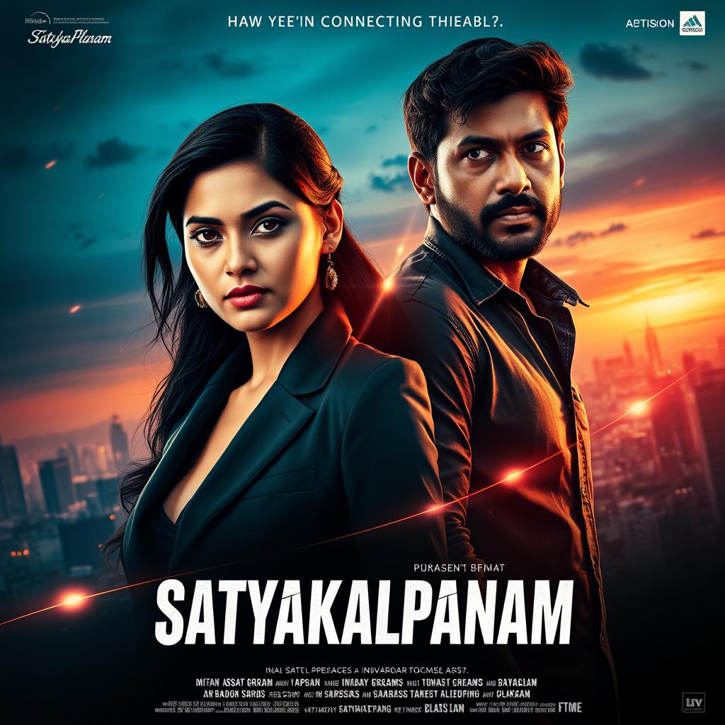 A cinematic action thriller film poster titled 'Satyakalpanam'