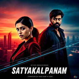 A cinematic action thriller film poster titled 'Satyakalpanam'