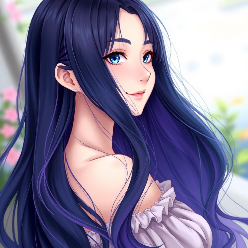 Rin's profile picture captures an enchanting mix of elegance and mystery, featuring long, flowing hair that cascades down her shoulders in soft waves