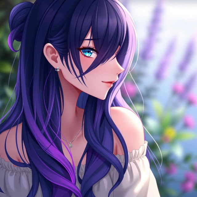 Rin's profile picture captures an enchanting mix of elegance and mystery, featuring long, flowing hair that cascades down her shoulders in soft waves