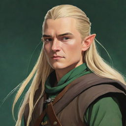 Illustration of Legolas from Lord of the Rings in the distinctive Studio Ghibli art style, filled with vivid and fantastical elements