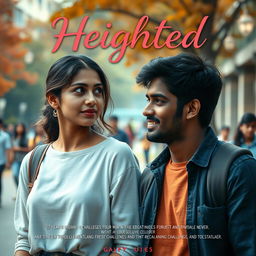 A cinematic film poster for a college love story titled 'Heighted'