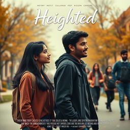 A cinematic film poster for a college love story titled 'Heighted'