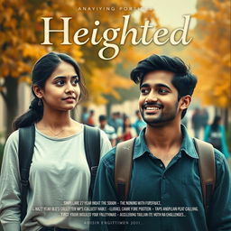 A cinematic film poster for a college love story titled 'Heighted'