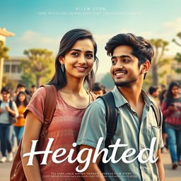 A cinematic college love story film poster titled 'Heighted', featuring a young Indian couple