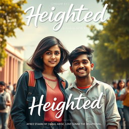 A cinematic college love story film poster titled 'Heighted', featuring a young Indian couple