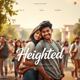 A cinematic college love story film poster titled 'Heighted', featuring a young Indian couple