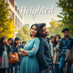 A cinematic college love story film poster named 'Heighted'