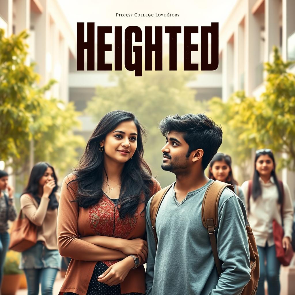 A cinematic college love story film poster named 'Heighted'