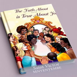 A captivating book cover featuring a vibrant illustration of a diverse group of people around a large, beautifully designed mirror, all smiling and laughing together