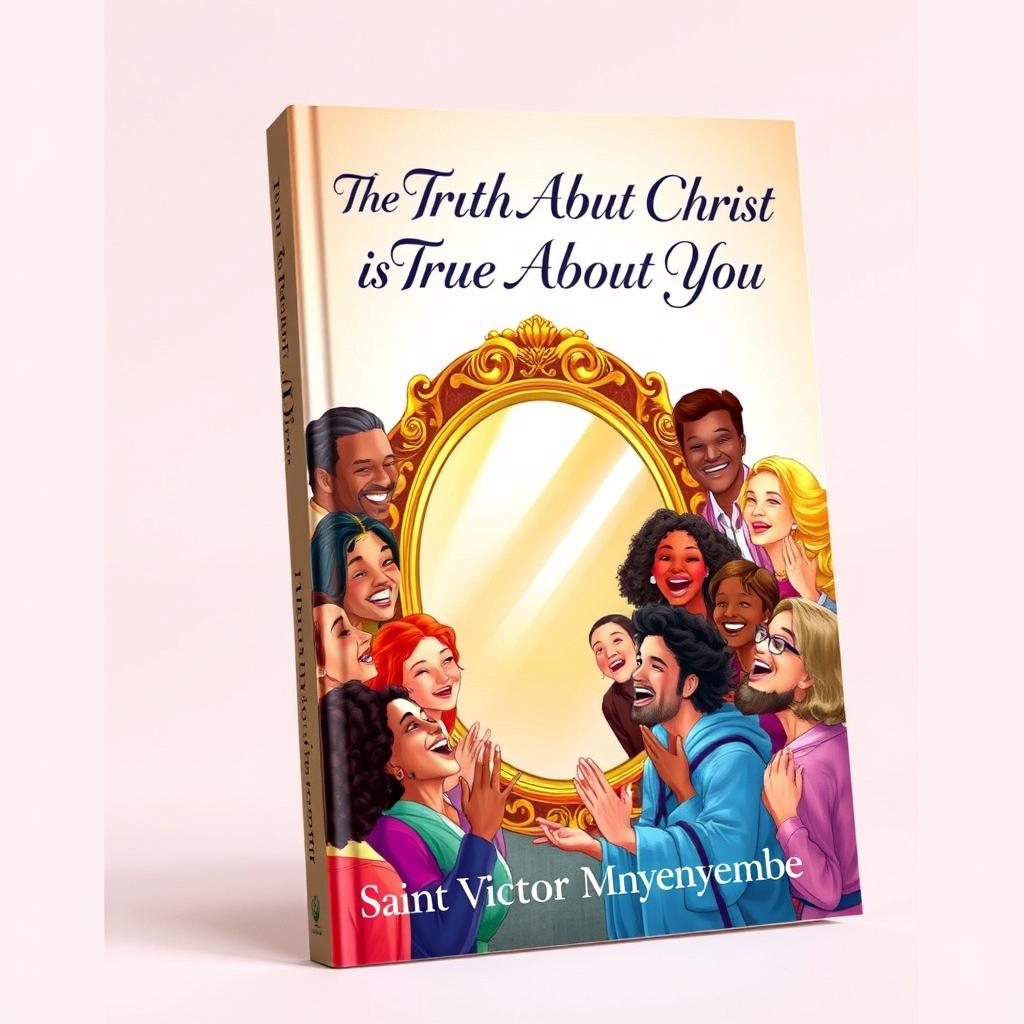 A captivating book cover featuring a vibrant illustration of a diverse group of people around a large, beautifully designed mirror, all smiling and laughing together