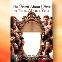 A visually engaging book cover featuring a diverse group of people joyfully gathered around a large, ornate mirror