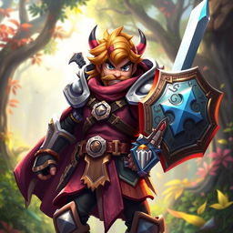 A dynamic adventurer character in a vibrant game art style, wearing intricately designed armor that blends medieval and fantasy elements