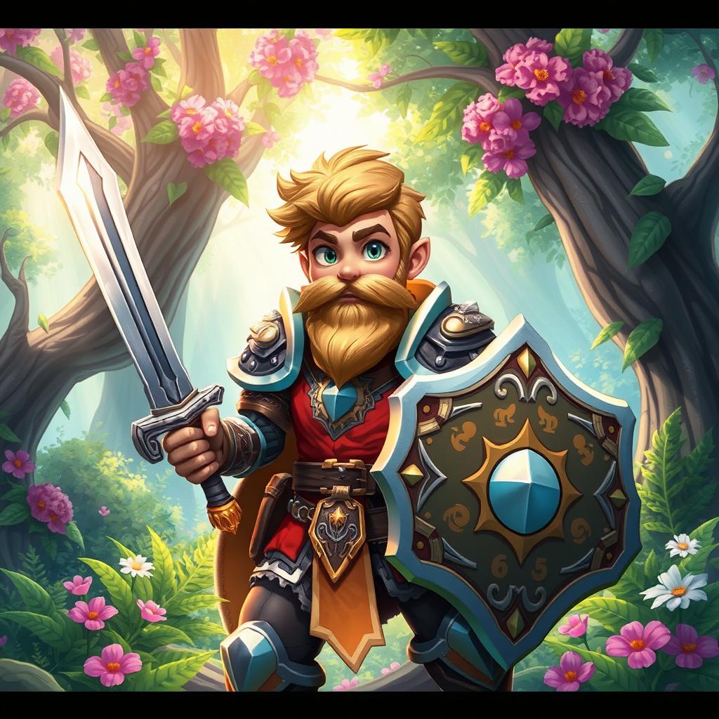 A captivating adventurer character portrayed in a colorful game art style, featuring a blend of medieval and fantasy aesthetics