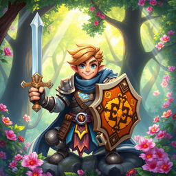 A captivating adventurer character portrayed in a colorful game art style, featuring a blend of medieval and fantasy aesthetics