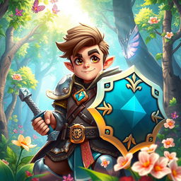 A captivating adventurer character portrayed in a colorful game art style, featuring a blend of medieval and fantasy aesthetics