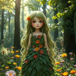 A picturesque scene featuring a girl with a whimsical, enchanting appearance, embodying the essence of nature