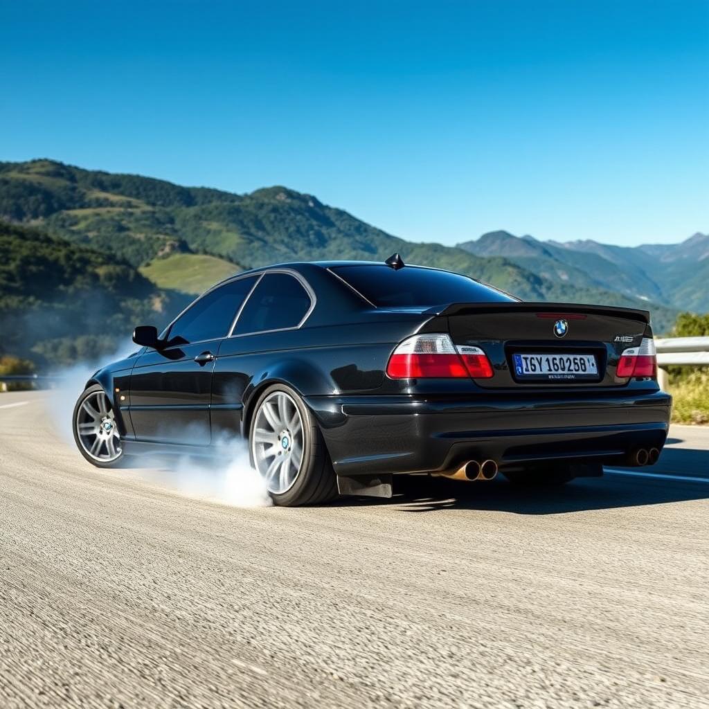 A stunning black gloss BMW E65, featuring an aggressive body kit designed for drifting