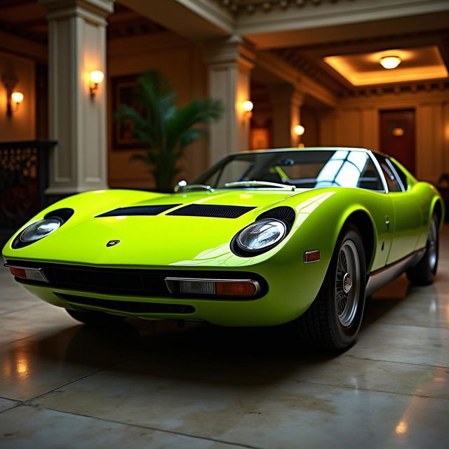 A classic Lamborghini Miura, showcasing its iconic design and vintage charm